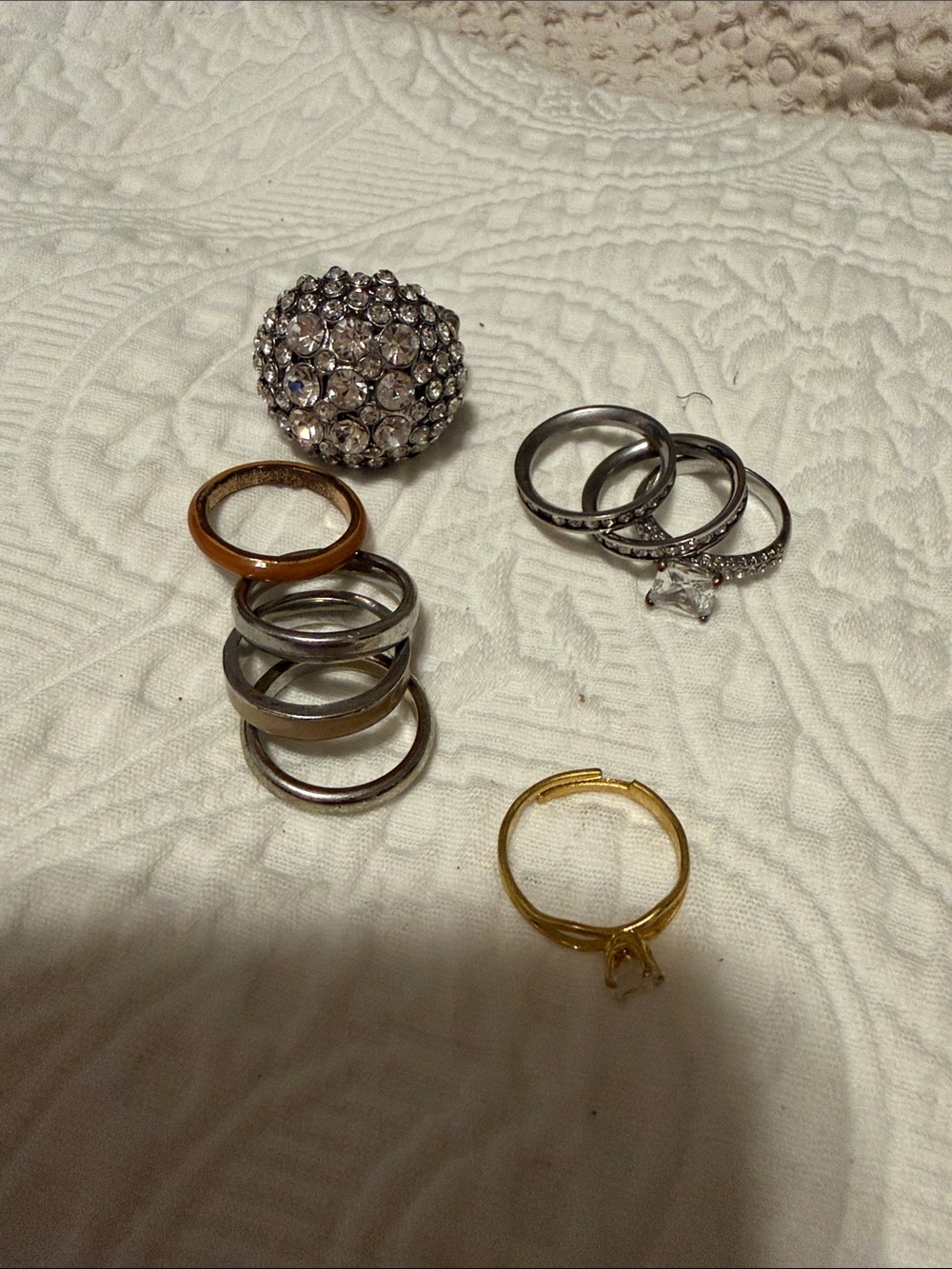 Mixed Metal and Crystal Women’s Ring Set in Silver, Gold and Brown